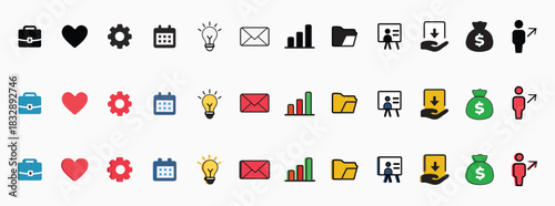 Professional Icon Set for Job Search, Recruitment & Career Development .  Modern Career & Recruitment Icon Collection, Job Search, Interviews & Training                                    