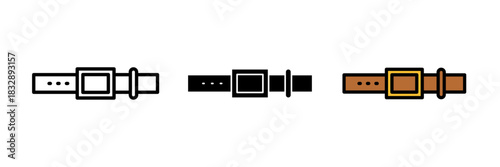 Belt icon a simple outline of a belt with a clean rectangular buckle and a smooth strap looped through, drawn in a minimal flat style.