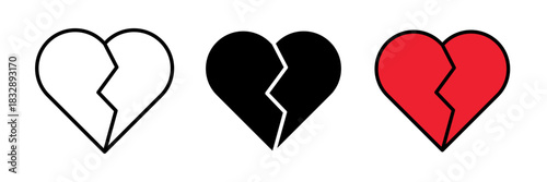 Broken heart icon clean outline of a heart split down the middle with a sharp zig-zag line, symbolizing heartbreak in a simple minimal style.
