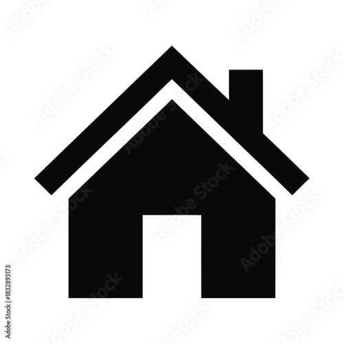 Simple black silhouette of a house with a chimney