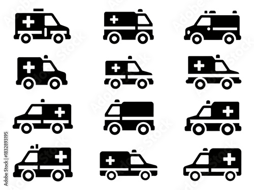 Ambulance icons for medical emergency response and transport.