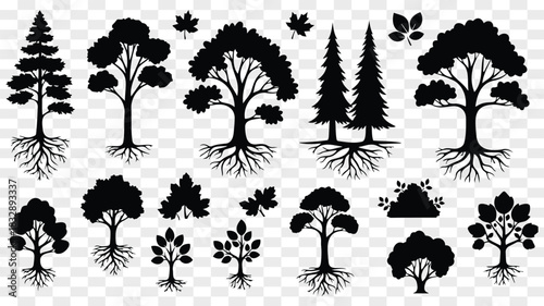 Diverse Tree Silhouettes Vector Graphic Collection for Natural Illustrations Designs