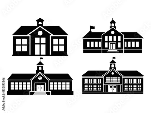Simple classic school building vector icon for education design.