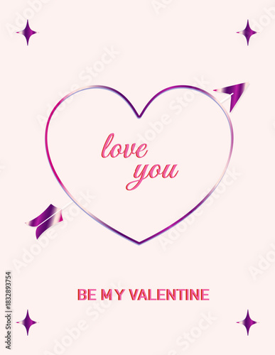 Valentine's Day design with heart pierced by cupid's arrow. Vector illustration