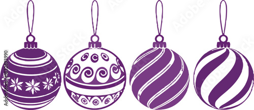 Collection of Christmas ball decorations, elegant hanging ornaments for New Year holiday themes in clean vector design.