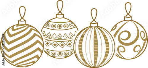 Set of Christmas balls as hanging decorations for New Year holiday, shiny festive ornaments in a clean vector illustration.
