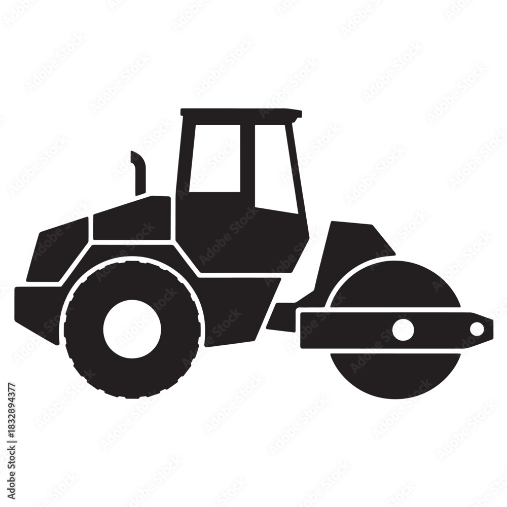 Naklejka premium Road roller icon simple black glyph vector illustration isolated on white background for construction and transportation themes