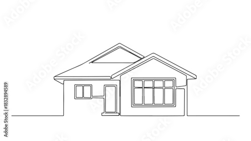 Modern suburban house architecture drawn with a single continuous line art, perfect for minimalist design projects