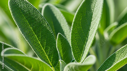 Lush green plant foliage illuminated by gentle sunlight