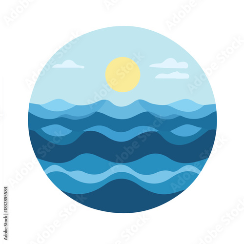An Imaginary 2D flat icon ocean surface, modern element in vector and EPS format_clean vector_isolated on a white background, An Icon clipart set