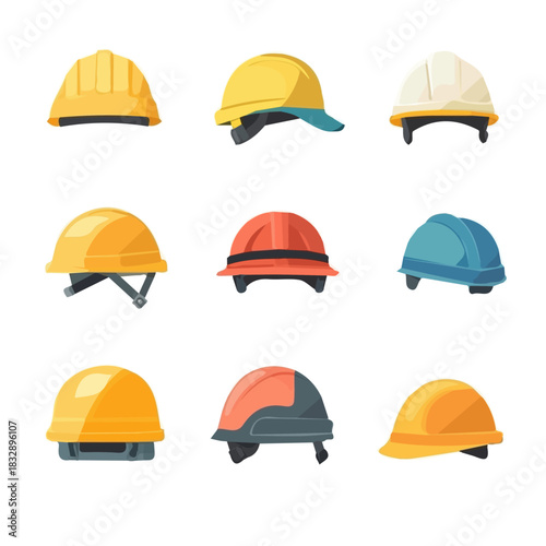modern element in vector and EPS format_clean vector_isolated on a white background, An Icon clipart set, An Imaginary 2D flat icon safety_helmets_bunch
