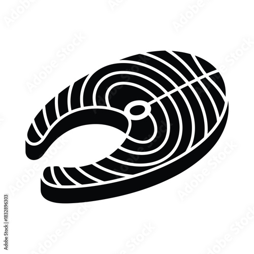 Stylized black and white salmon steak icon