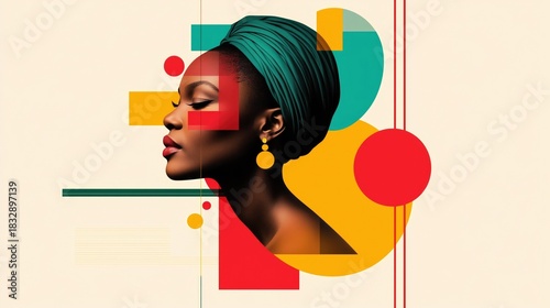 Abstract portrait of african female in geometric art with turban