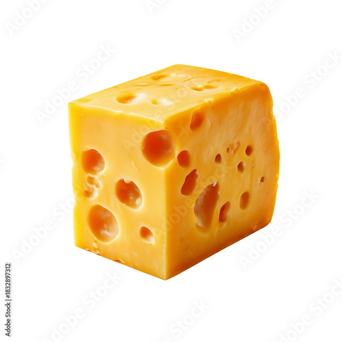 Yellow Cheese Block With Holes on a Plain White Background