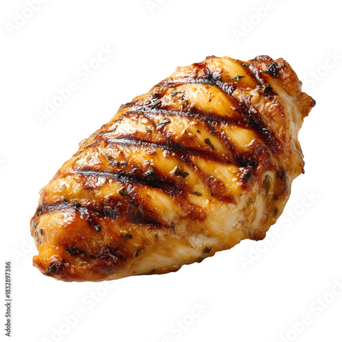 Grilled Chicken Breast With Perfect Char Marks on a White Background