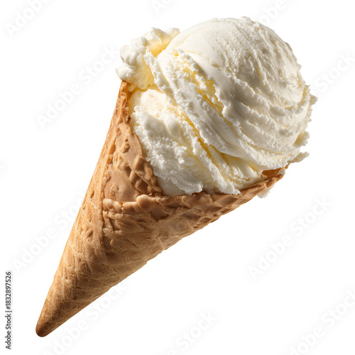 Creamy Vanilla Ice Cream Served in a Waffle Cone on a Bright Summer Day