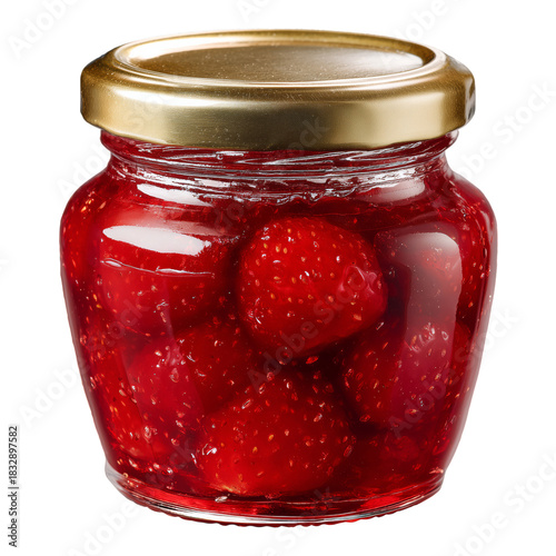 Vibrant Raspberry Jam in a Glass Jar on a White Background