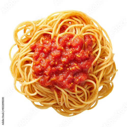 Delicious Spaghetti With Tomato Sauce Arranged in a Perfect Swirl on a White ...