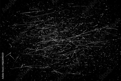 Snow flakes falling isolated. White snowflakes on black background. Snow pattern texture. Snowstorm backdrop. Snowfall overlay background. Winter ice effect. Vector illustration, EPS 10.