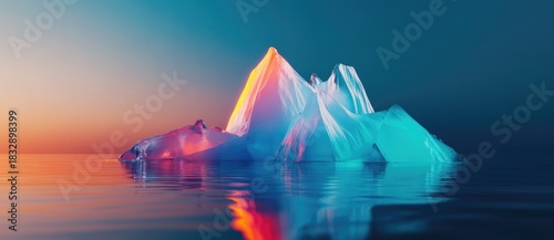 Stunning iceberg reflecting colorful sunset hues