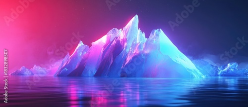 Colorful-lit iceberg at dusk