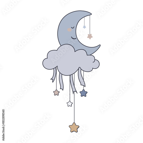 Cute Smiling Moon Cloud and Hanging Stars Celestial Sleep Ornament