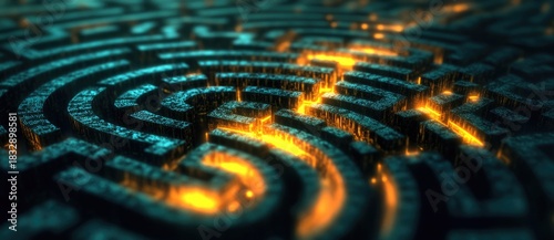 Glowing pathways in an intricate maze