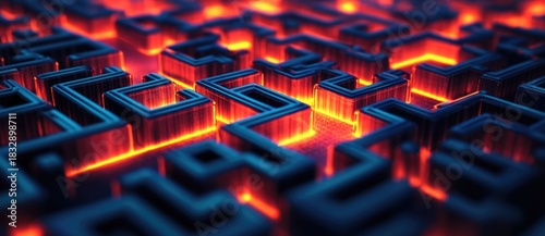Glowing maze in a dark setting