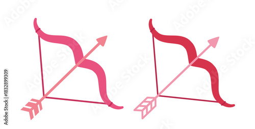 Valentine pink Cupid Bow and Arrow Flat Vector Illustration set.
Happy Valentine's Day.
White background.
