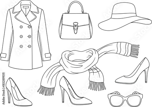 Fashionable hand drawn sketch collection of women s clothing and accessories for style inspiration