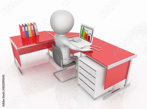 Büroarbeitsplatz mit Laptop und 3D Figur