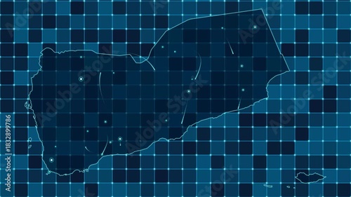 Digital grid map animation of Yemen, Technology, Communication, Transportation