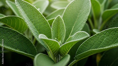 Fresh green plant foliage with delicate frost or water droplets