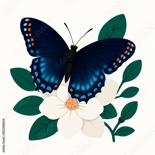 Minimalist and vibrant vector collection of different butterfly species sitting on spring and summer flowers. Flat design for digital projects, greeting cards, and nature-themed graphics.