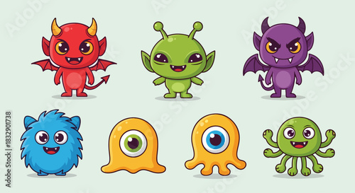 Cute grumpy cartoon monster. Vector illustration