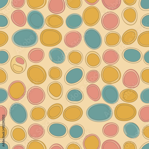 Retro Abstract Pattern of Irregularly Shaped Circles in Pastel Colors. Vector Illustrations. EPS Editable