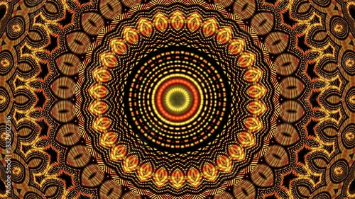 Radiant Geometric Mandala Animation Pattern with Hypnotic Circular Symmetry in Warm Golden Tones