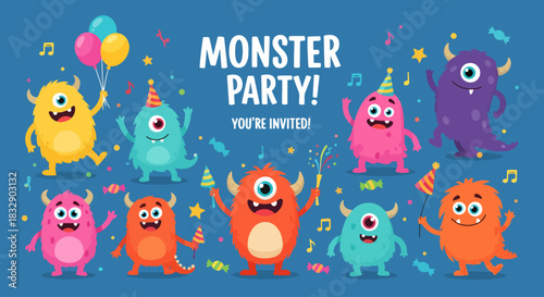 happy birthday card with funny monsters