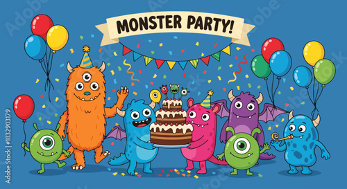 Party monster banner. cartoon