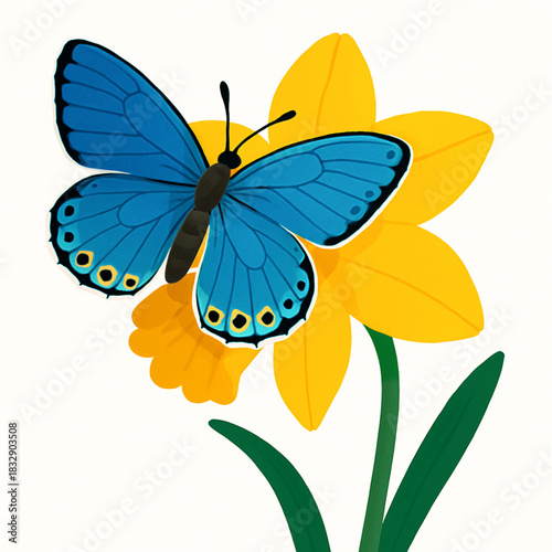 Minimalist and vibrant vector collection of different butterfly species sitting on spring and summer flowers. Flat design for digital projects, greeting cards, and nature-themed graphics.