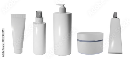 Description: Minimal 3D mockups of cosmetic containers. Essential for designers and marketers. Simple vector art