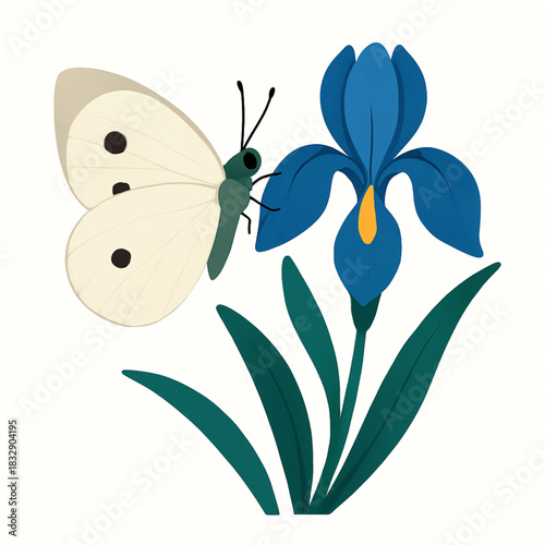 Minimalist and vibrant vector collection of different butterfly species sitting on spring and summer flowers. Flat design for digital projects, greeting cards, and nature-themed graphics.