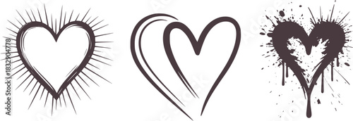 Three stylized hearts in dark gray on white background