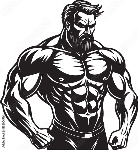 Muscular Man with Beard Vector Illustration