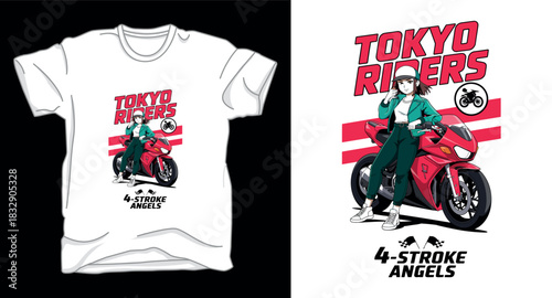 Tokyo rider anime graphic vector art t-shirt design template