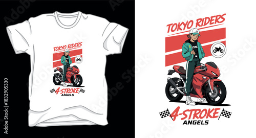Tokyo rider anime graphic vector art t-shirt design template