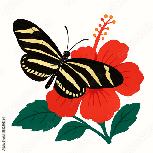Minimalist and vibrant vector collection of different butterfly species sitting on spring and summer flowers. Flat design for digital projects, greeting cards, and nature-themed graphics.