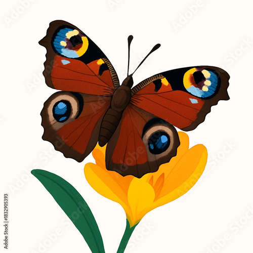 Minimalist and vibrant vector collection of different butterfly species sitting on spring and summer flowers. Flat design for digital projects, greeting cards, and nature-themed graphics.