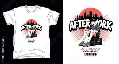 After work anime graphic vector art t-shirt design print template