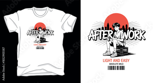 After work anime graphic vector art t-shirt design print template